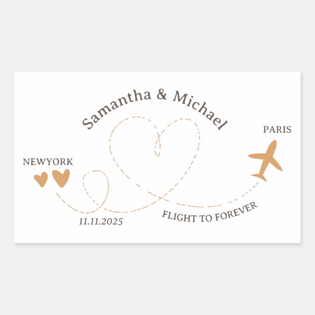 Pegatina Rectangular Wedding Plane Flight Travel Lover (Anverso)