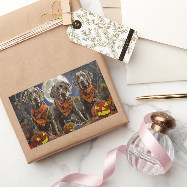 Pegatina Rectangular Weimaraner Halloween Spooky (Regalar)