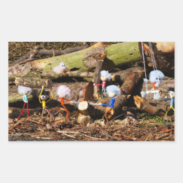 Pegatina Rectangular Werkende Fubby's in hun houtzagerij.