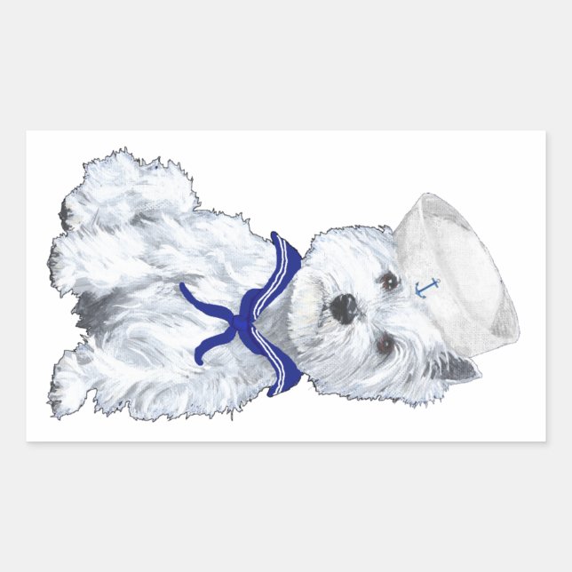 Pegatina Rectangular West Highland White Terrier Sailor (Anverso)