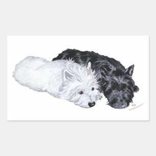 Pegatina Rectangular Westie y Scottie relajados