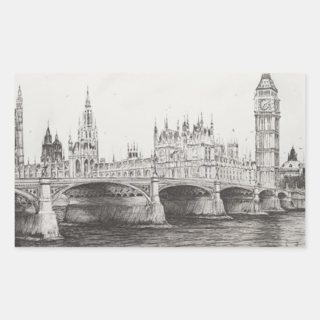 Pegatina Rectangular Westminster Bridge London UK. 30/10/2006 (Anverso)