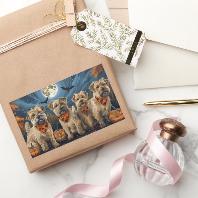 Pegatina Rectangular Wheaten Terrier Halloween Espeluznante (Regalar)