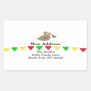 Pegatina Rectangular Whimsical Bird New Address