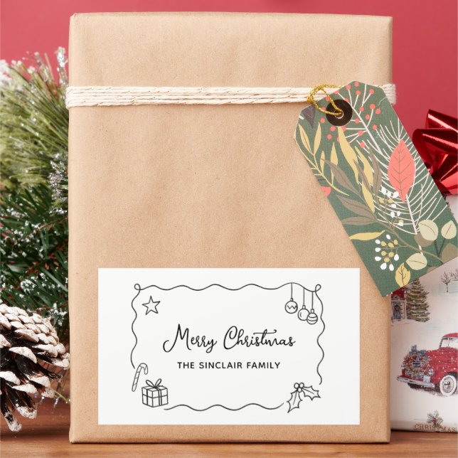 Pegatina Rectangular Whimsical Christmas Hand Drawn Scribble Minimalist (Vacaciones)