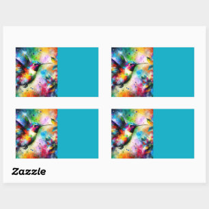 Pegatina Rectangular Whimsical Colorous Hummingbird Bird Personalizado
