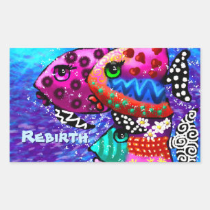 Pegatina Rectangular Whimsical Fish Trio Colorido Resumen Náutico