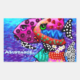 Pegatina Rectangular Whimsical Fish Trio Colorido Resumen Náutico