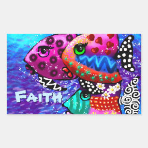 Pegatina Rectangular Whimsical Fish Trio Colorido Resumen Náutico