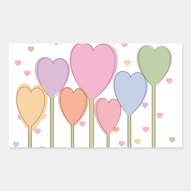 Pegatina Rectangular Whimsical Heart Lollipops (Anverso)