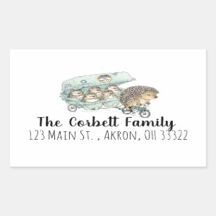 Pegatina Rectangular Whimsical Hedgehog Family Personalizable