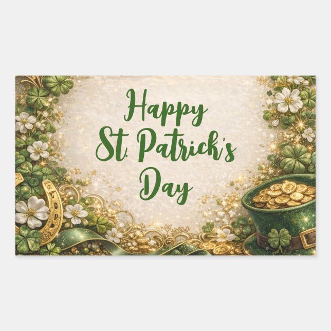 Pegatina Rectangular Whimsical St. Patrick’s Day  (Anverso)