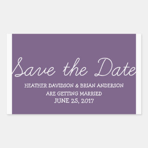 Pegatina Rectangular Whimsy Save the Date Pegatinas, púrpura