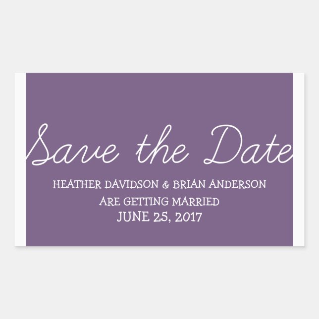 Pegatina Rectangular Whimsy Save the Date Pegatinas, púrpura (Anverso)
