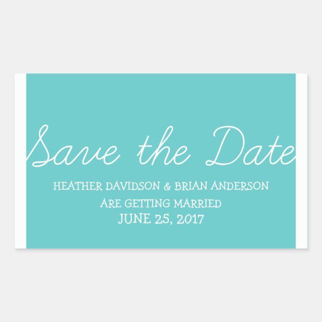 Pegatina Rectangular Whimsy Save the Date Pegatinas, turquesa (Anverso)