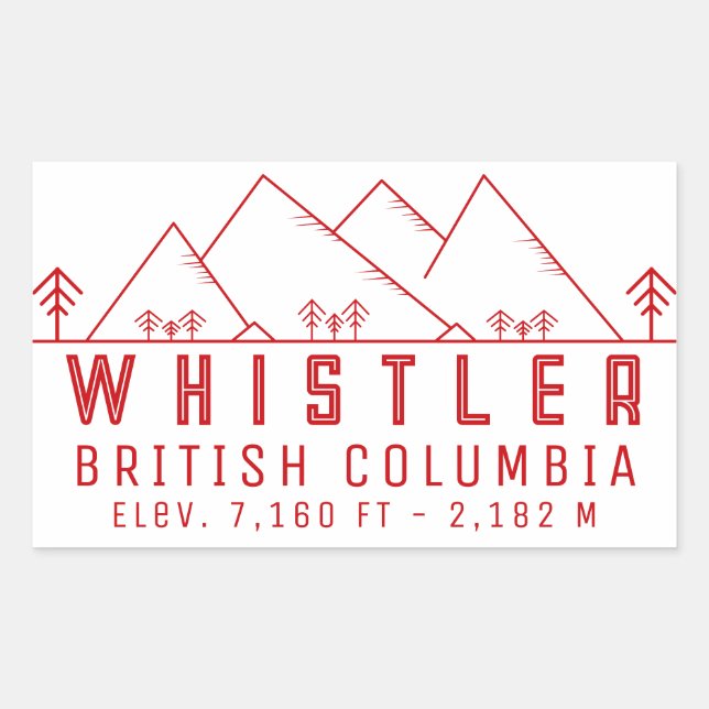 Pegatina Rectangular Whistler Columbia Británica Canadá Minimalista (Anverso)