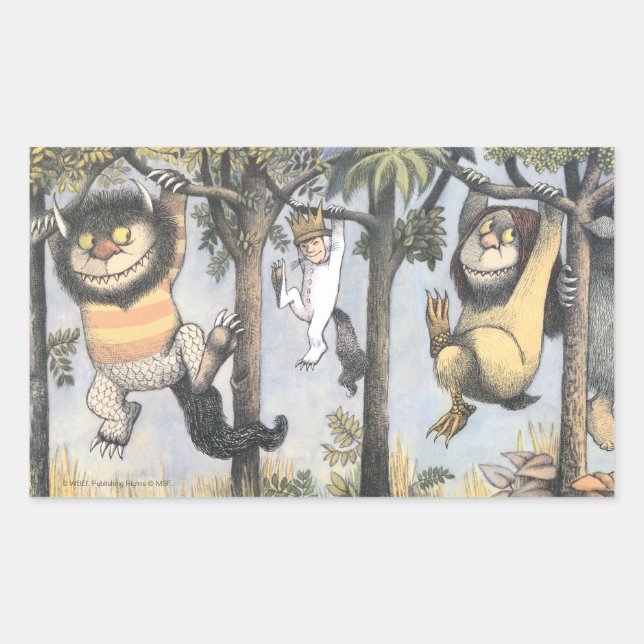 Pegatina Rectangular Wild Things and Max Swinging From Trees (Anverso)