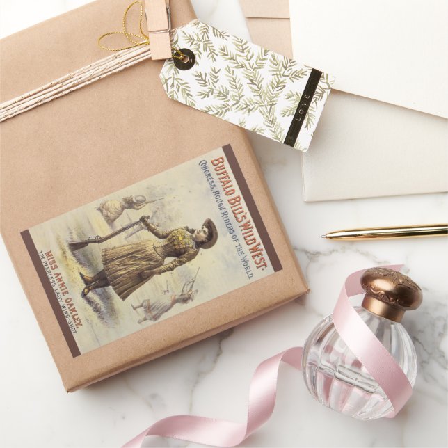 Pegatina Rectangular Wild West Show de Buffalo Bill con Annie Oakley (Regalar)