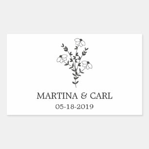 Pegatina Rectangular Wildflowers and Branches Wedding Monogram in Black