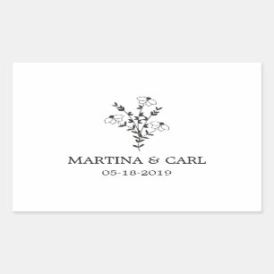 Pegatina Rectangular Wildflowers and Branches Wedding Monogram in Black