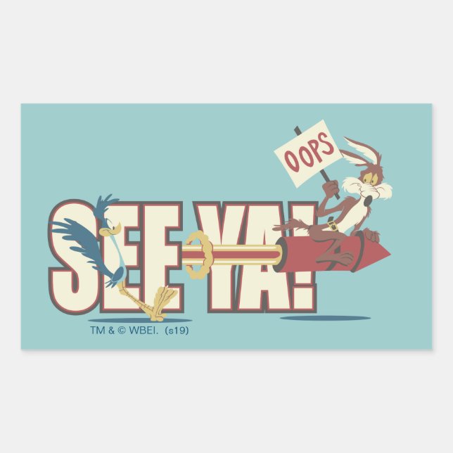 Pegatina Rectangular WILE E. COYOTE™ Rocketing Past ROAD RUNNER™ (Anverso)