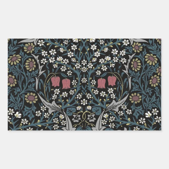 Pegatina Rectangular William Morris Blackthorn Floral Art Nouveau (Anverso)