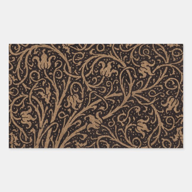 Pegatina Rectangular William Morris Campion Cuero Trabajado Damasco (Anverso)