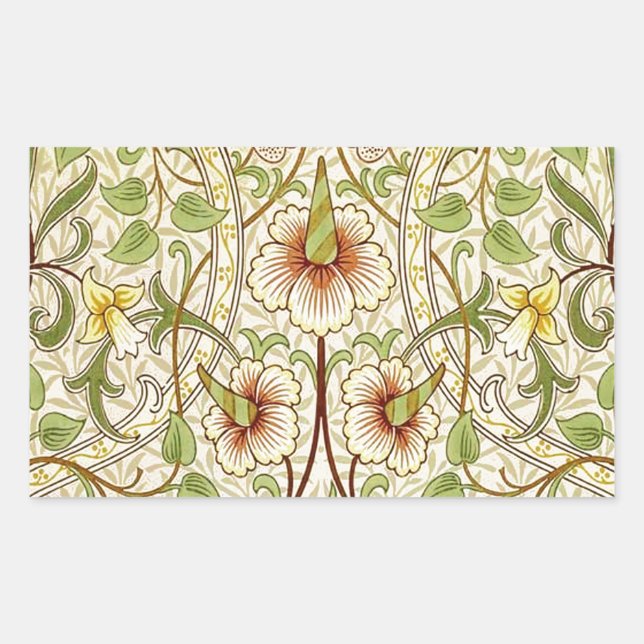 Pegatina Rectangular William Morris Daffodil Classic Flower Wallpaper (Anverso)
