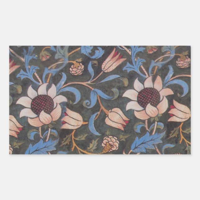 Pegatina Rectangular William Morris Evenlode Arte Textil Floral (Anverso)