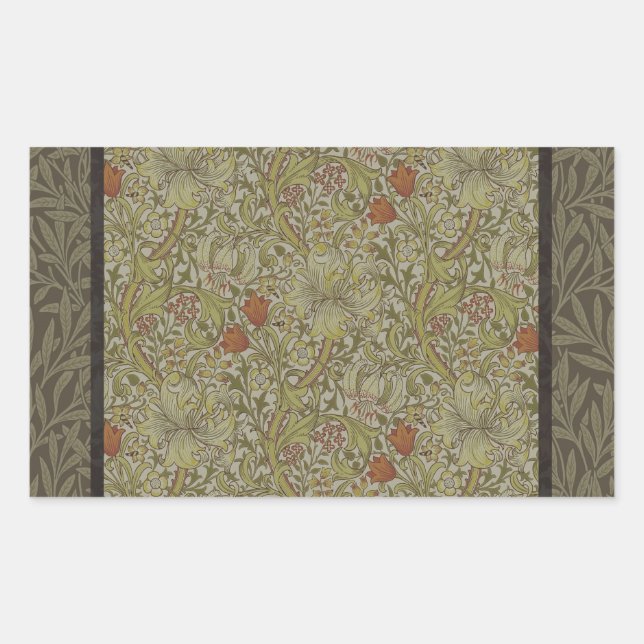 Pegatina Rectangular William Morris Floral lily sauce diseño de impresi (Anverso)