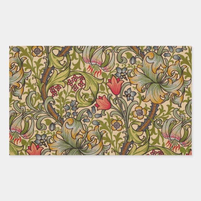 Pegatina Rectangular William Morris Golden Lily Antique (Anverso)