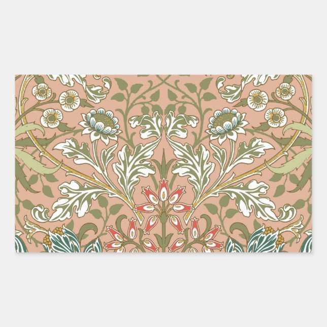 Pegatina Rectangular William Morris Hyacinth Flower Rosa Art (Anverso)