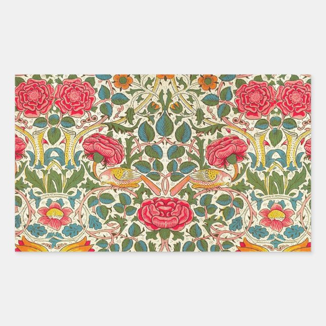 Pegatina Rectangular William Morris Rosa Floral Chintz Pink (Anverso)