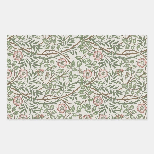 Pegatina Rectangular William Morris Sweetbriar Floral Art Nouveau (Anverso)