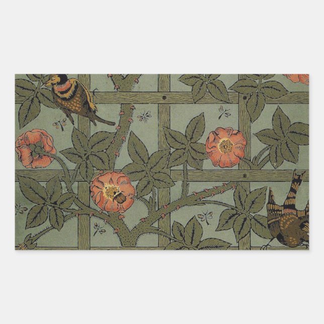 Pegatina Rectangular William Morris Trellis Wallpaper Art (Anverso)
