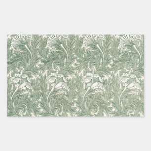 Pegatina Rectangular William Morris Verde Salvia Estampado de Tulipán: