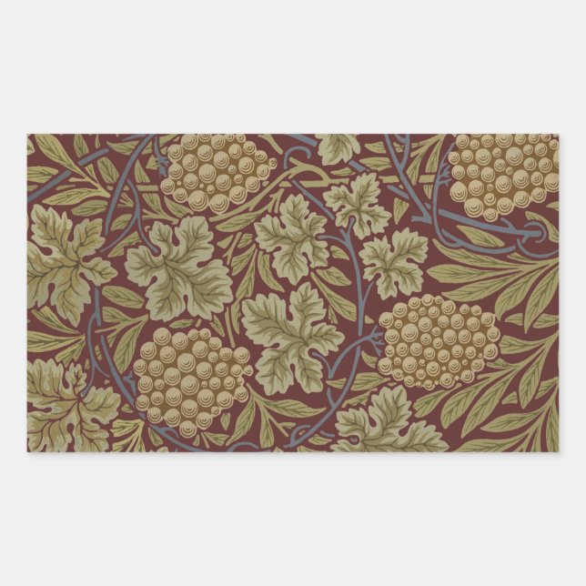 Pegatina Rectangular William Morris Vine Grape Red Green Art (Anverso)