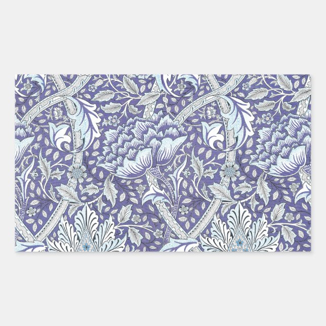 Pegatina Rectangular William Morris Windrush patrón floral azul (Anverso)