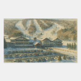 Pegatina Rectangular Windham Mountain Ski Lodge - NY Winter Watercolor