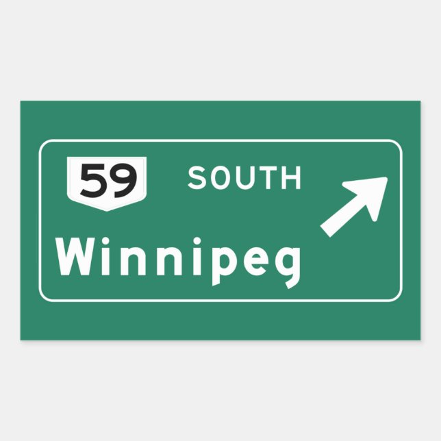 Pegatina Rectangular Winnipeg, Canadá Road Rótulo (Anverso)