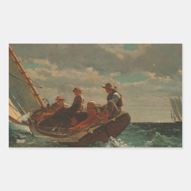 Pegatina Rectangular Winslow Homer - Breezing Up (Un Viento Justo) (Anverso)