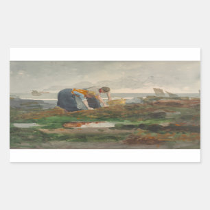 Pegatina Rectangular Winslow Homer - Los recolectores de mejillones