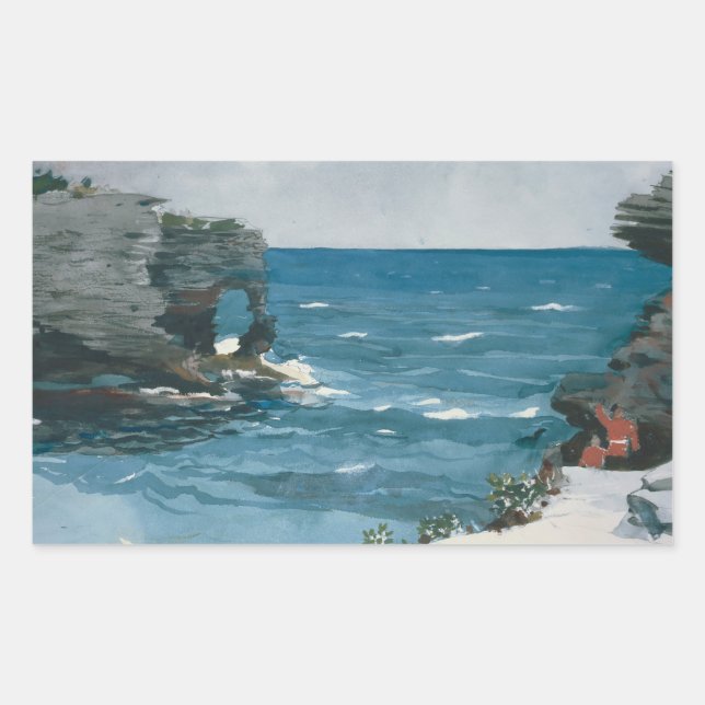 Pegatina Rectangular Winslow Homer - Rocky Shore, Bermudas (Anverso)