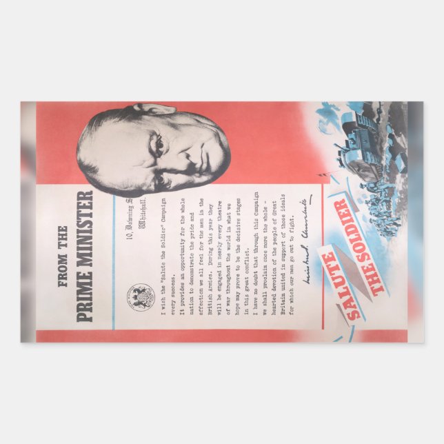 Pegatina Rectangular Winston Churchill, reimpresión del poster británic (Anverso)