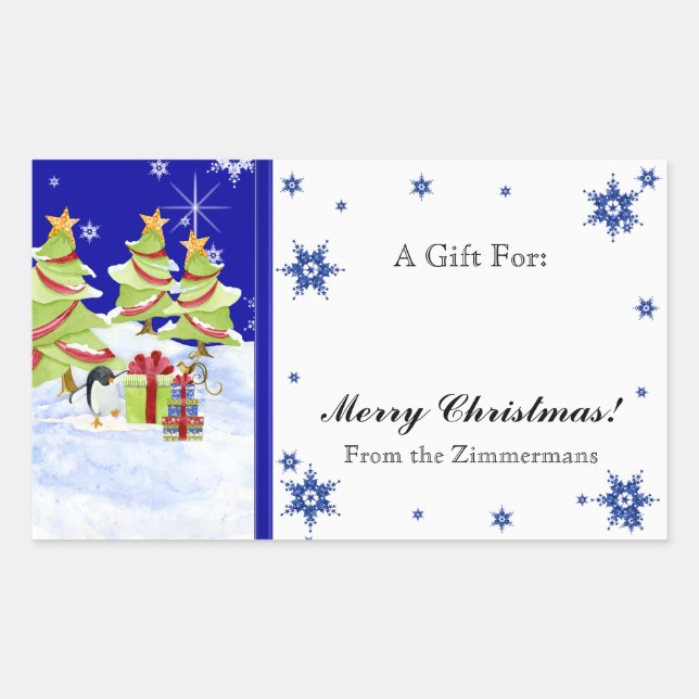 Pegatina Rectangular Winter Whimsy cute bebés pingüinos en estrella de  (Anverso)