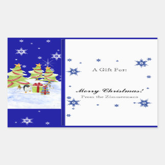 Pegatina Rectangular Winter Whimsy cute bebés pingüinos en estrella de 