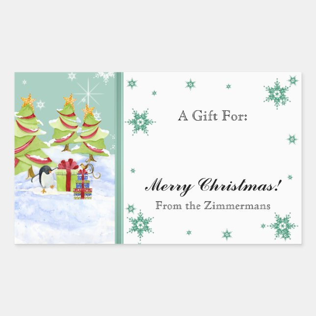 Pegatina Rectangular Winter Whimsy cute bebés pingüinos en estrella de  (Anverso)