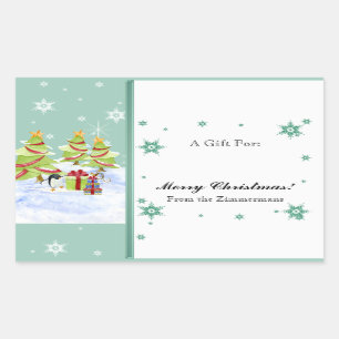 Pegatina Rectangular Winter Whimsy cute bebés pingüinos en estrella de