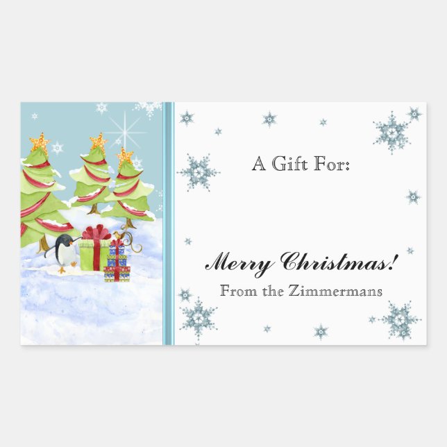 Pegatina Rectangular Winter Whimsy cute bebés pingüinos en estrella de  (Anverso)