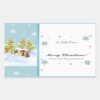 Pegatina Rectangular Winter Whimsy cute bebés pingüinos en estrella de 